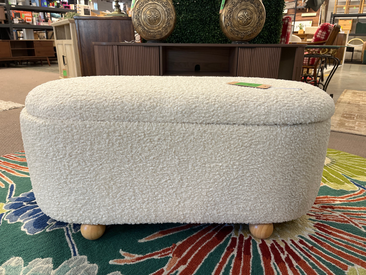 Havenstone Pill Shaped Storage Bench Cream Boucle - Threshold designed with Studio McGee: Elegant Lift-Top Furniture | Retail Price: $180