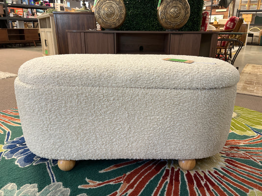 Havenstone Pill Shaped Storage Bench Cream Boucle - Threshold designed with Studio McGee: Elegant Lift-Top Furniture | Retail Price: $180