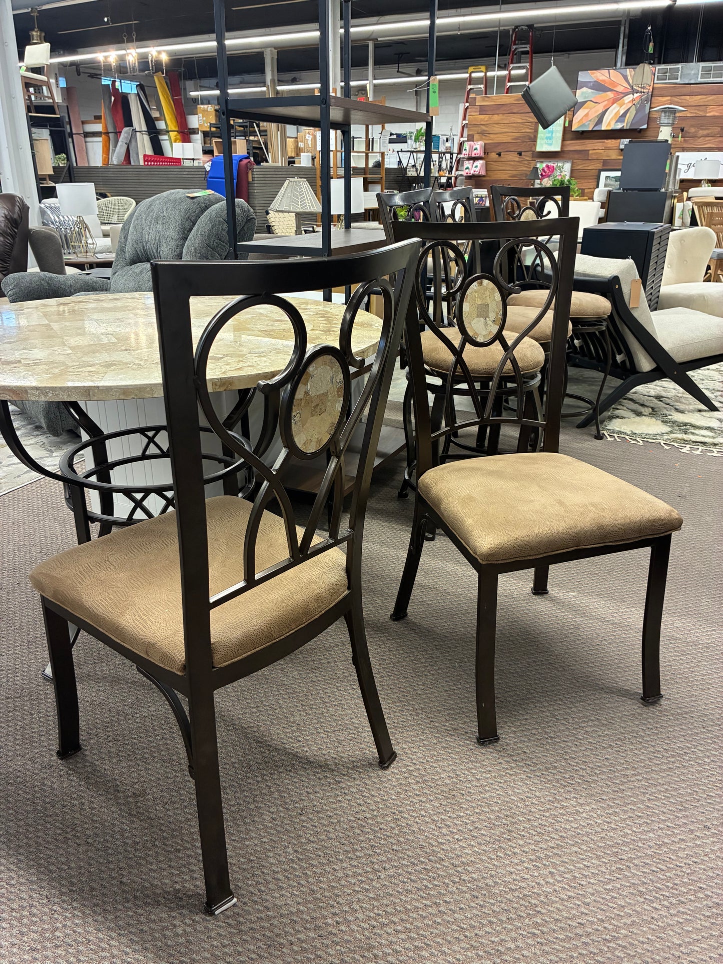 Set of 5 Metal and Upholstered Dining Chairs *donated