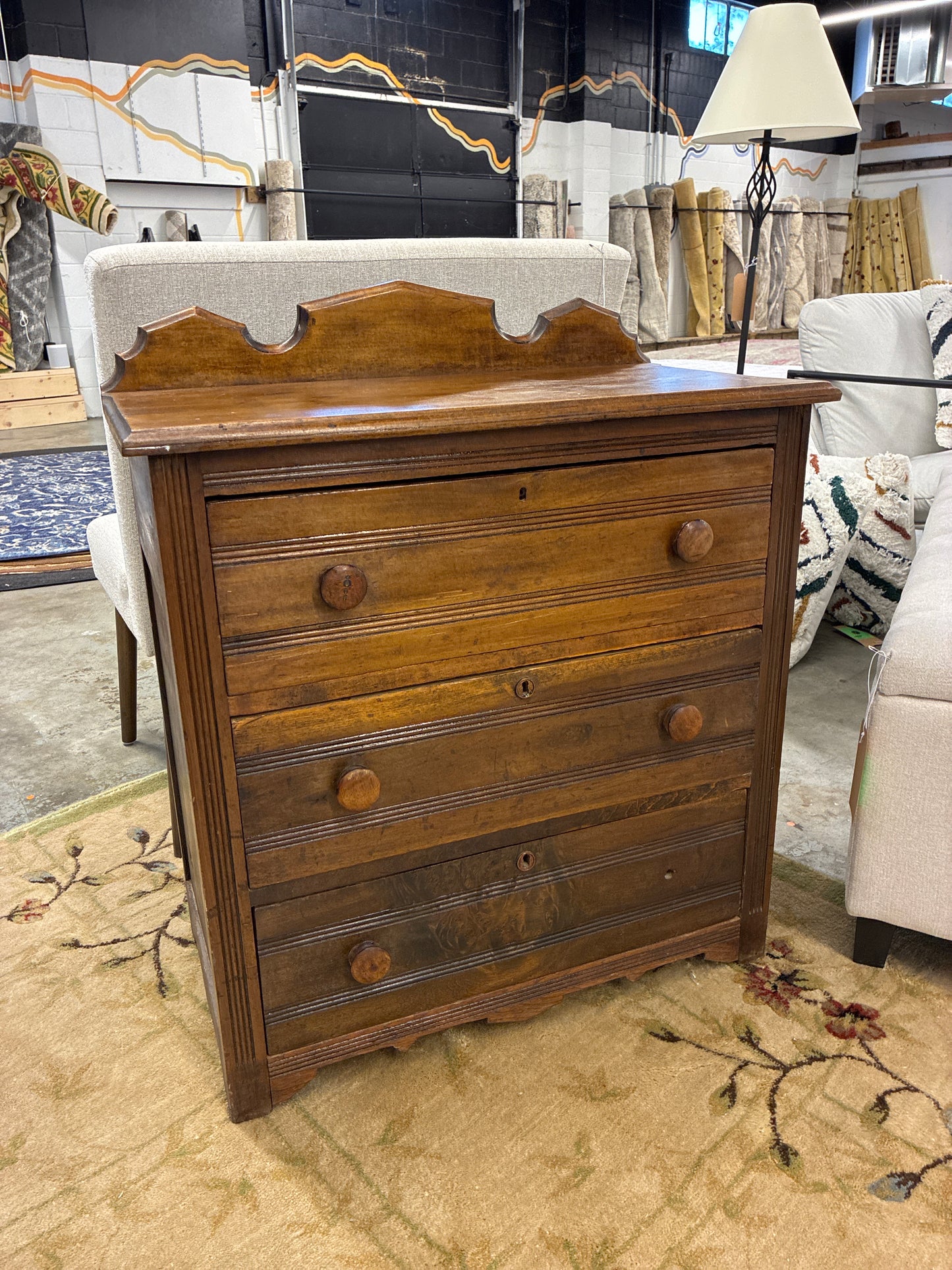 Antique Victorian 3 Drawer Solid Wood Chest of Drawers *donated missing one drawer pull