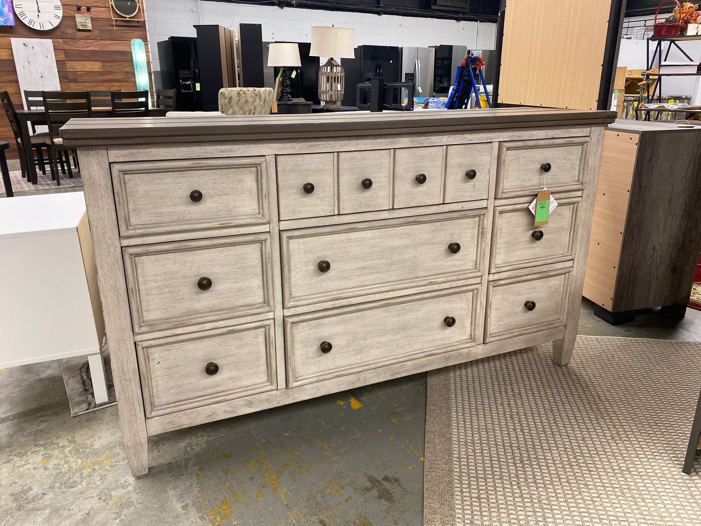 Haylee 9 Drawer 66" W Solid Wood Dresser Retail: $1399 MINOR DAMAGE front right corner