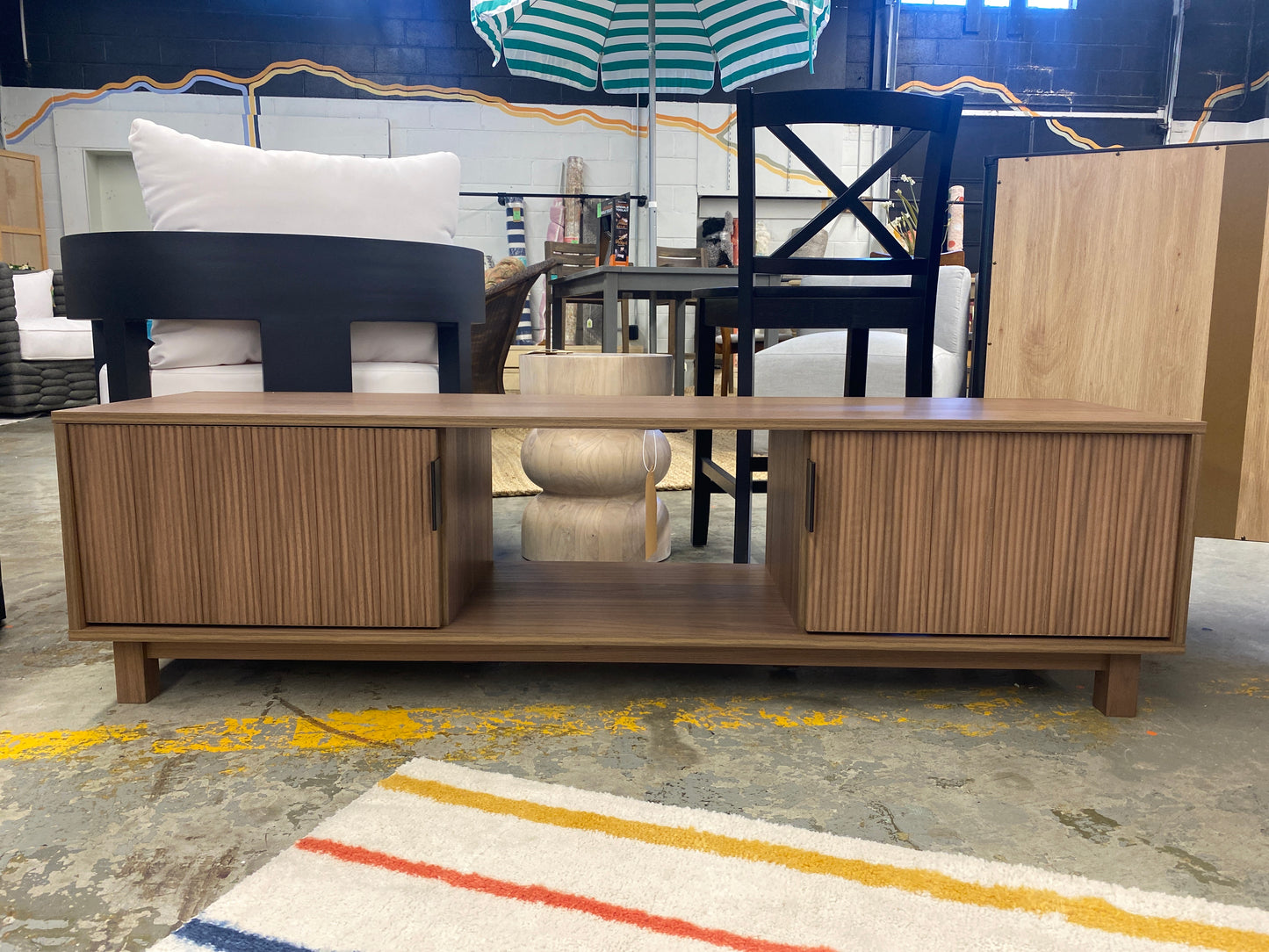 58in 2-Door TV Stand with Reeded Fronts - Coastal Oak | Retail Price: $160