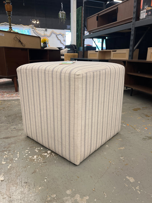 Lynwood Square Upholstered Cube Ottoman Tan Stripe - Threshold designed with Studio McGee | Retail Price: $110