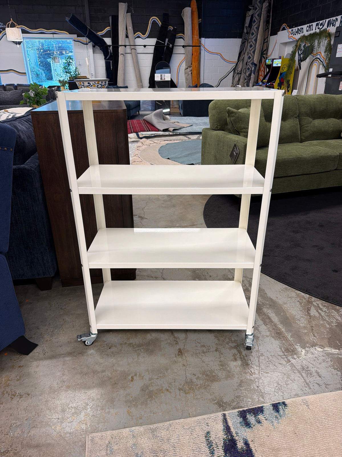 Small 44" 3 Shelf Rolling Metal Bookcase Chalk White Retail: $120