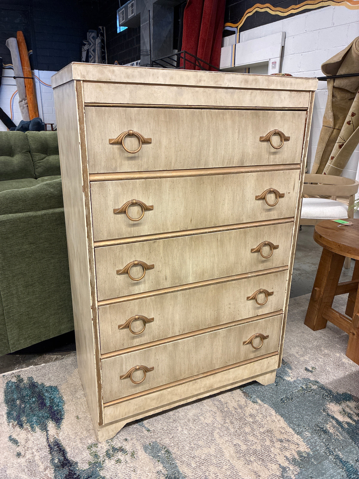Vintage 5 Drawer Chest of Drawers in Cream/Yellow Wash *donated
