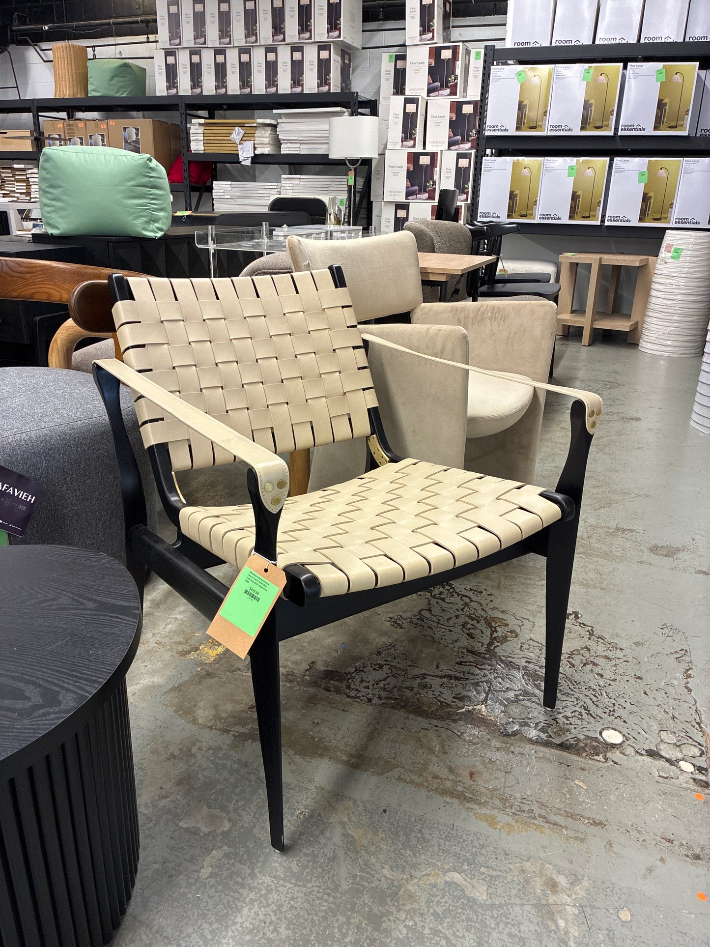 Dilan Black Solid Wood/White Genuine Leather Safari Chair (Fully Assembled) | Retail Price: $686