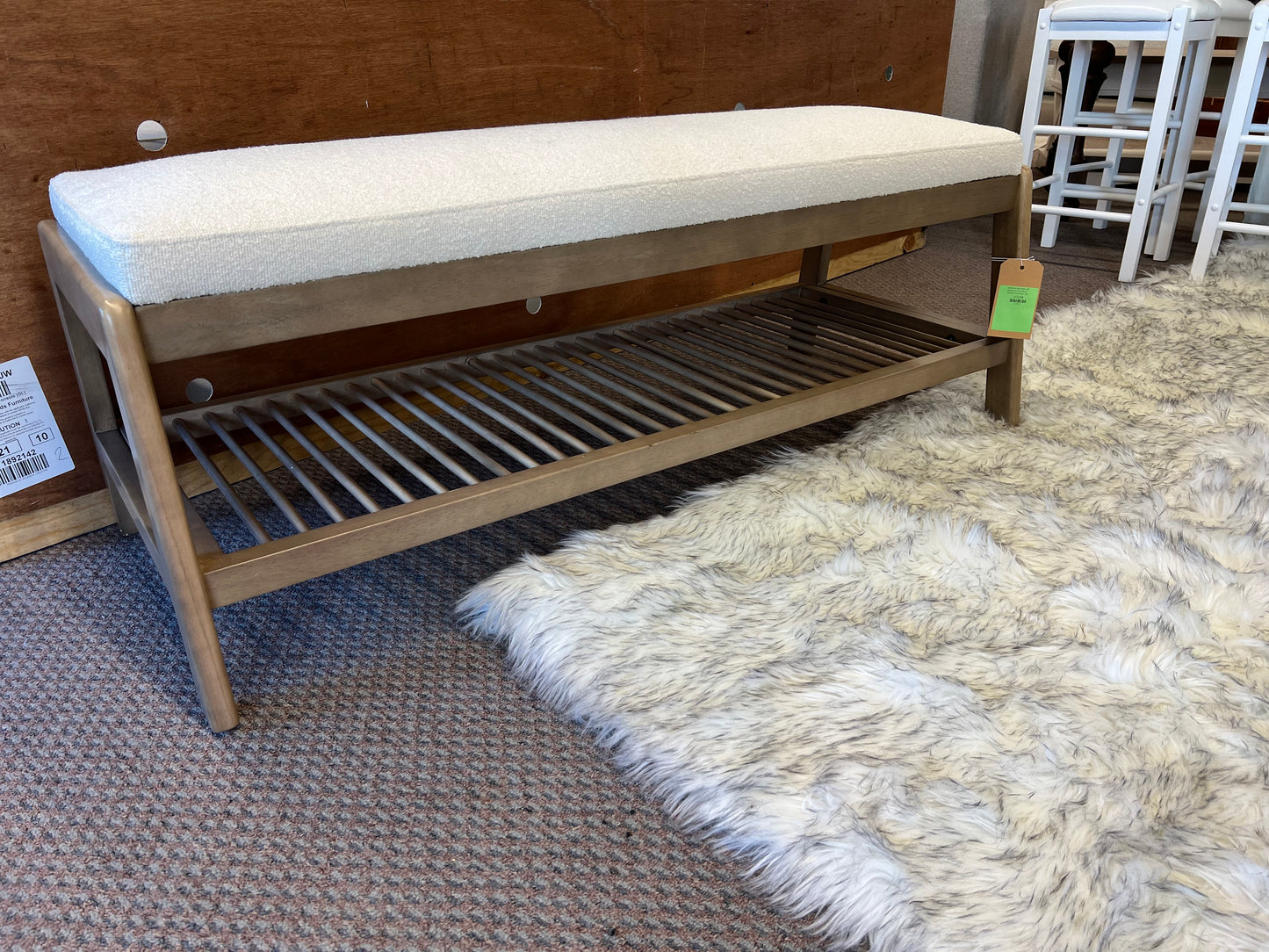 Upholstered Entry Bench with slatted Shelf Cream Boucle - Threshold | Retail Price: $150