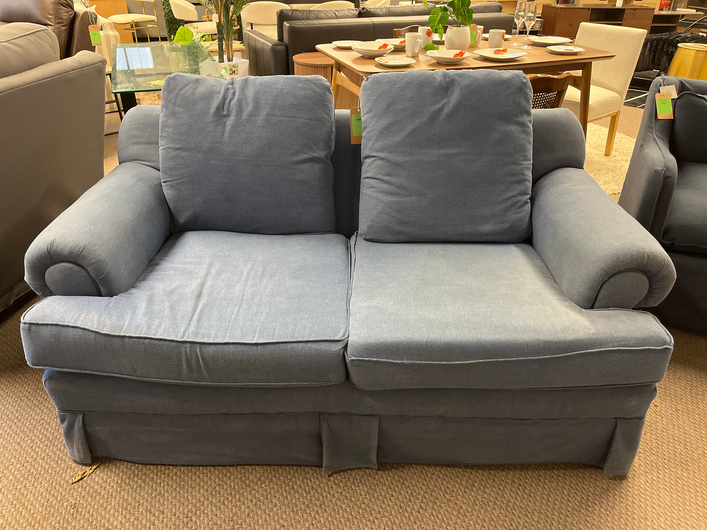 Fabric Upholstered Blue Loveseat *donated