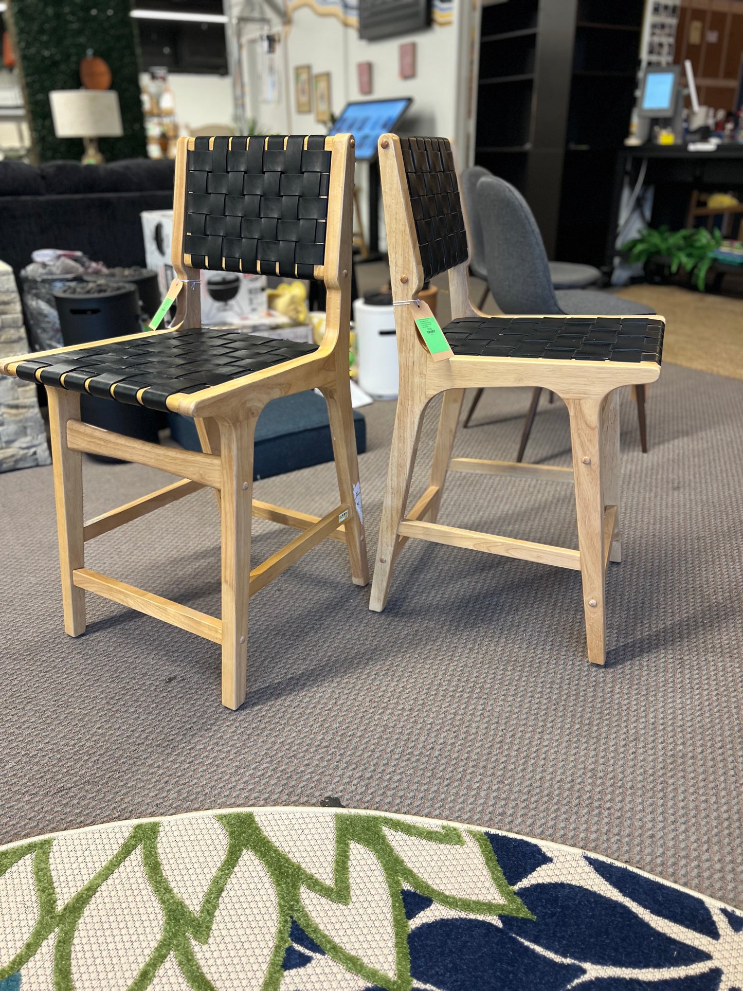 Ceylon Woven Counter Height Barstool Black/Natural - Threshold: Rubberwood Frame, 24" Seat Height Retail: $200 USED CONDITION