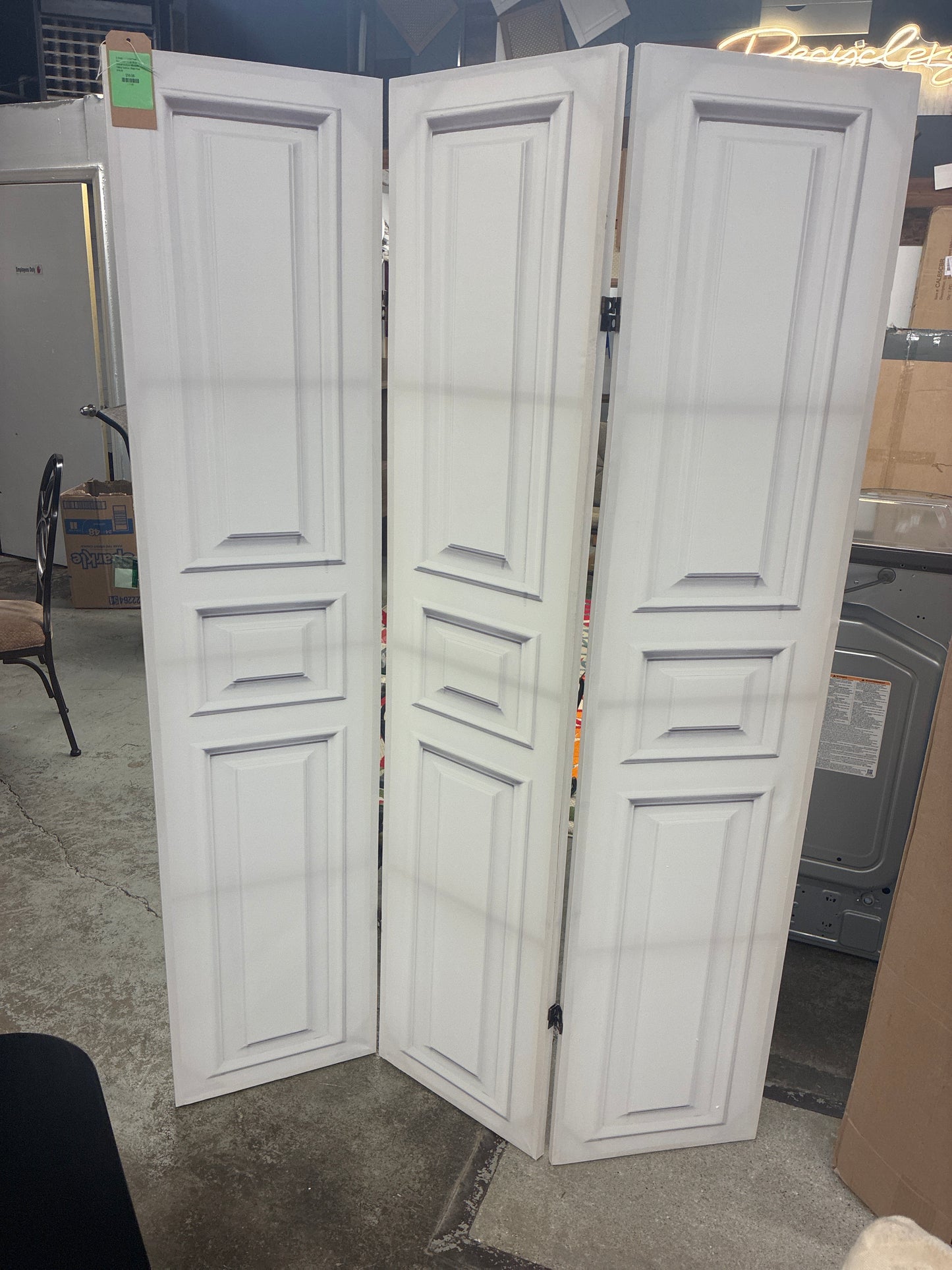 6" Double Sided Door Panel Canvas Room Divider White - Oriental Furniture: Adjustable Folding Partition, | Retail Price: $147.99