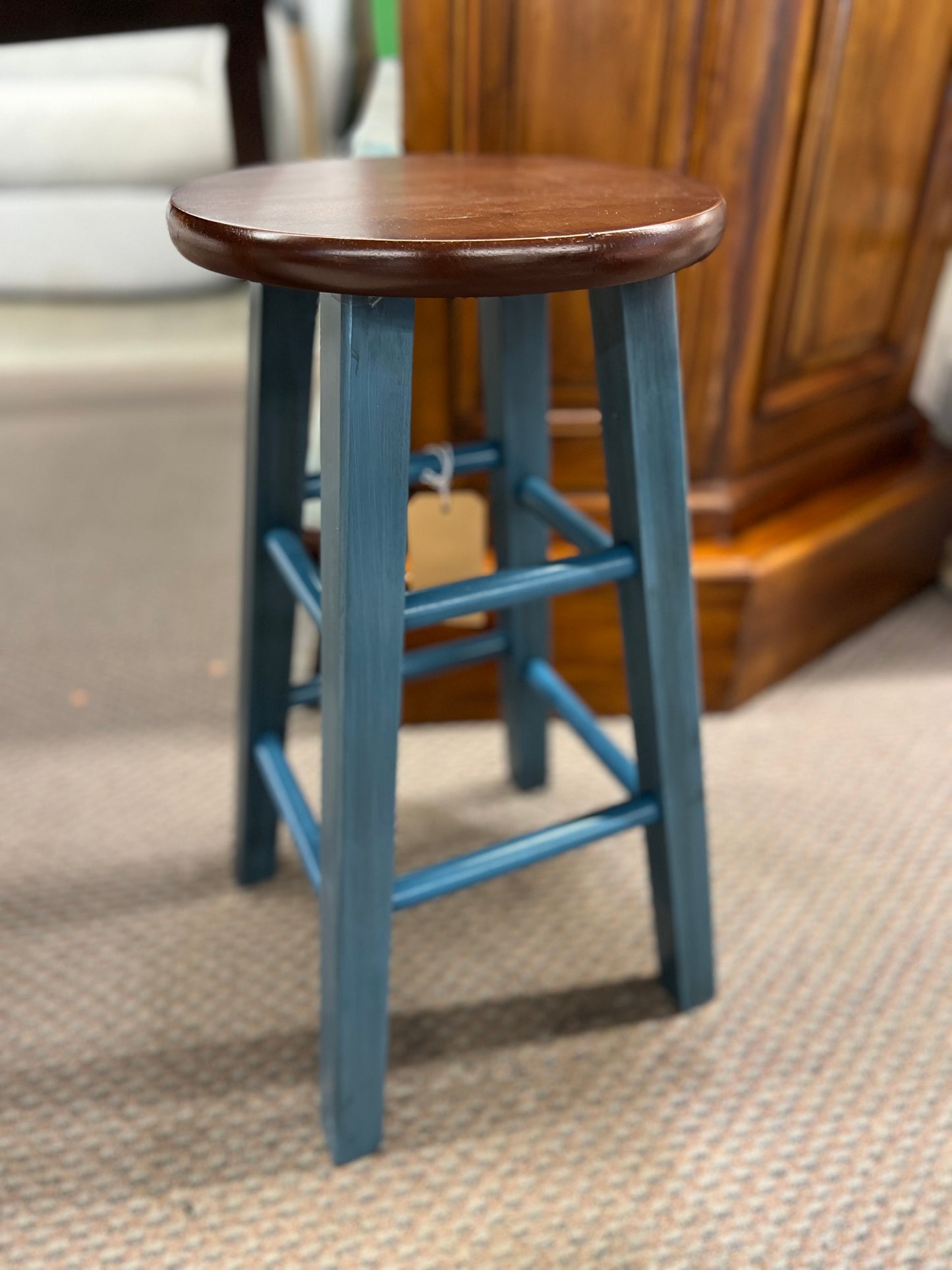 24in Ivy Counter Height Barstool Teal Blue/Brown - Winsome: Round Wooden, No Assembly Required - Retail Price: $32.49