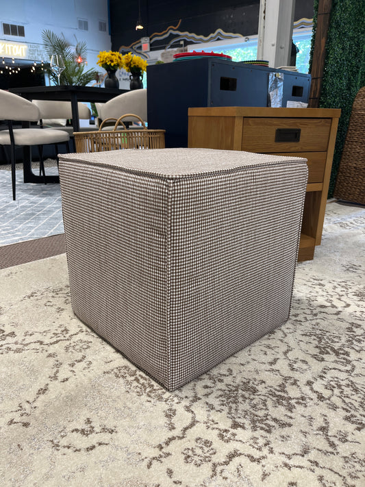 Lynwood Square Upholstered Cube Ottoman Tan Checkered - Threshold designed with Studio McGee | Retail Price: $110