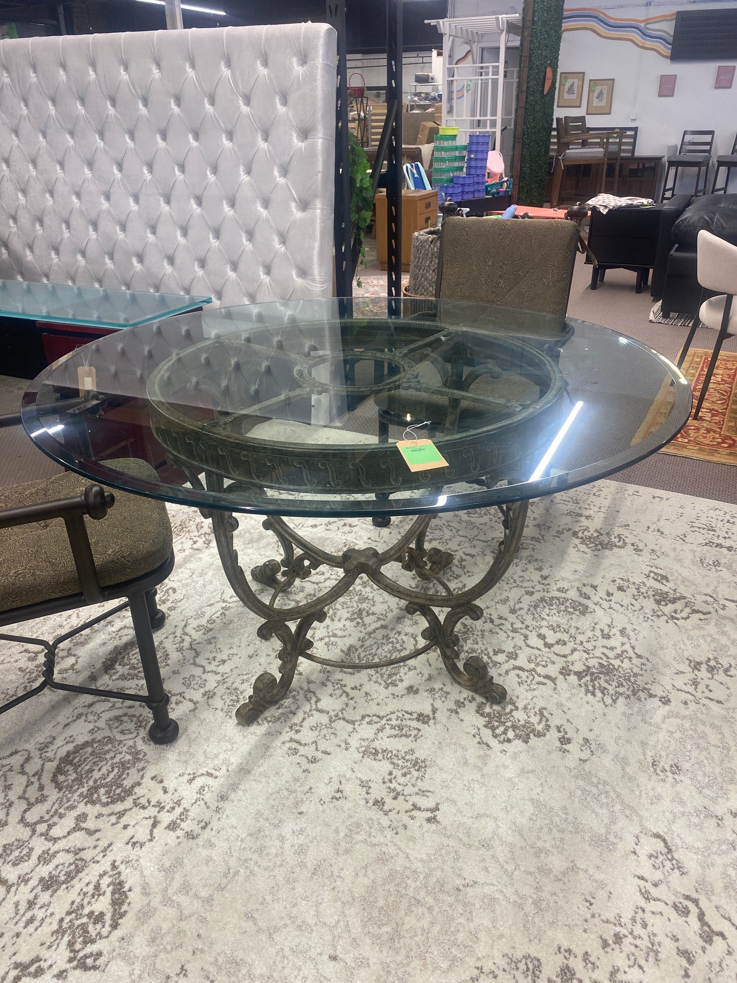 54in Glass Top Table with Metal Base *donated