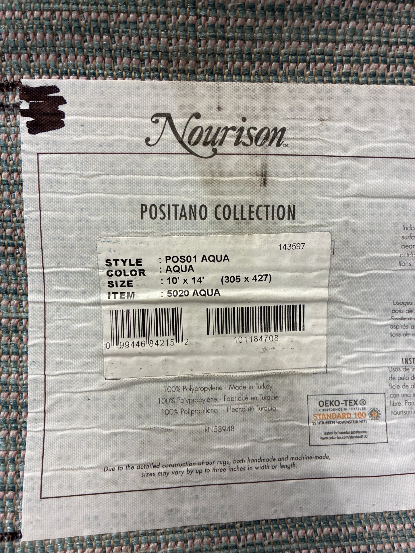 9 x 12 Rug - Nourison Positano Outdoor Aqua Blue