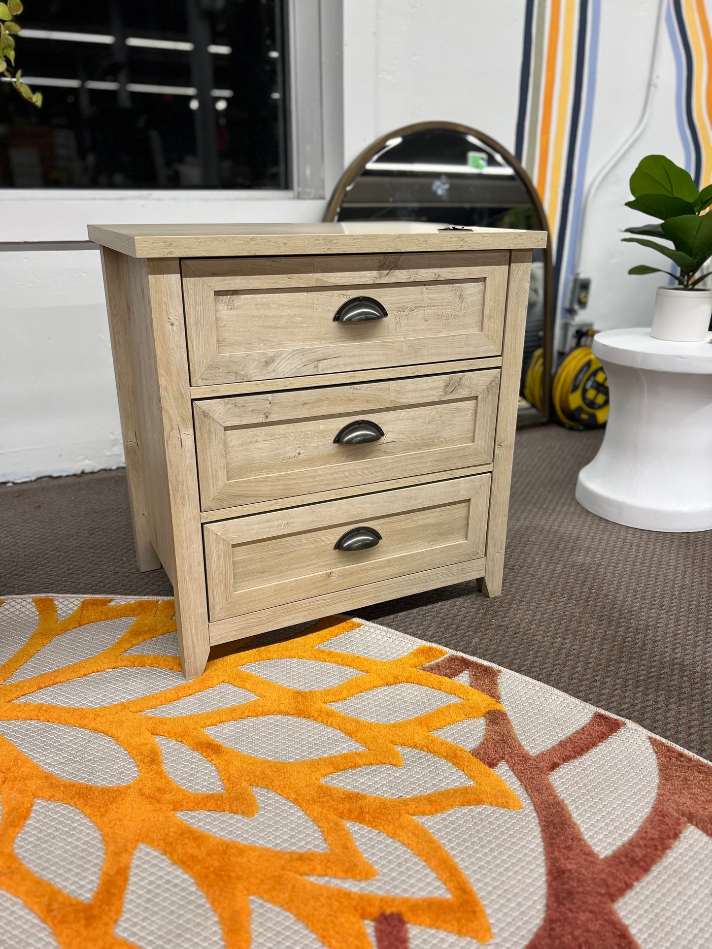 Odette 25" 3 Drawer cup handle Framed Nightstand - Grey Wash | Retail Price: $239