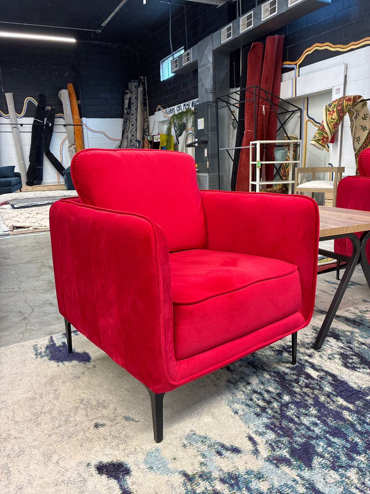 Bright Red Velvet Accent Chair *donated