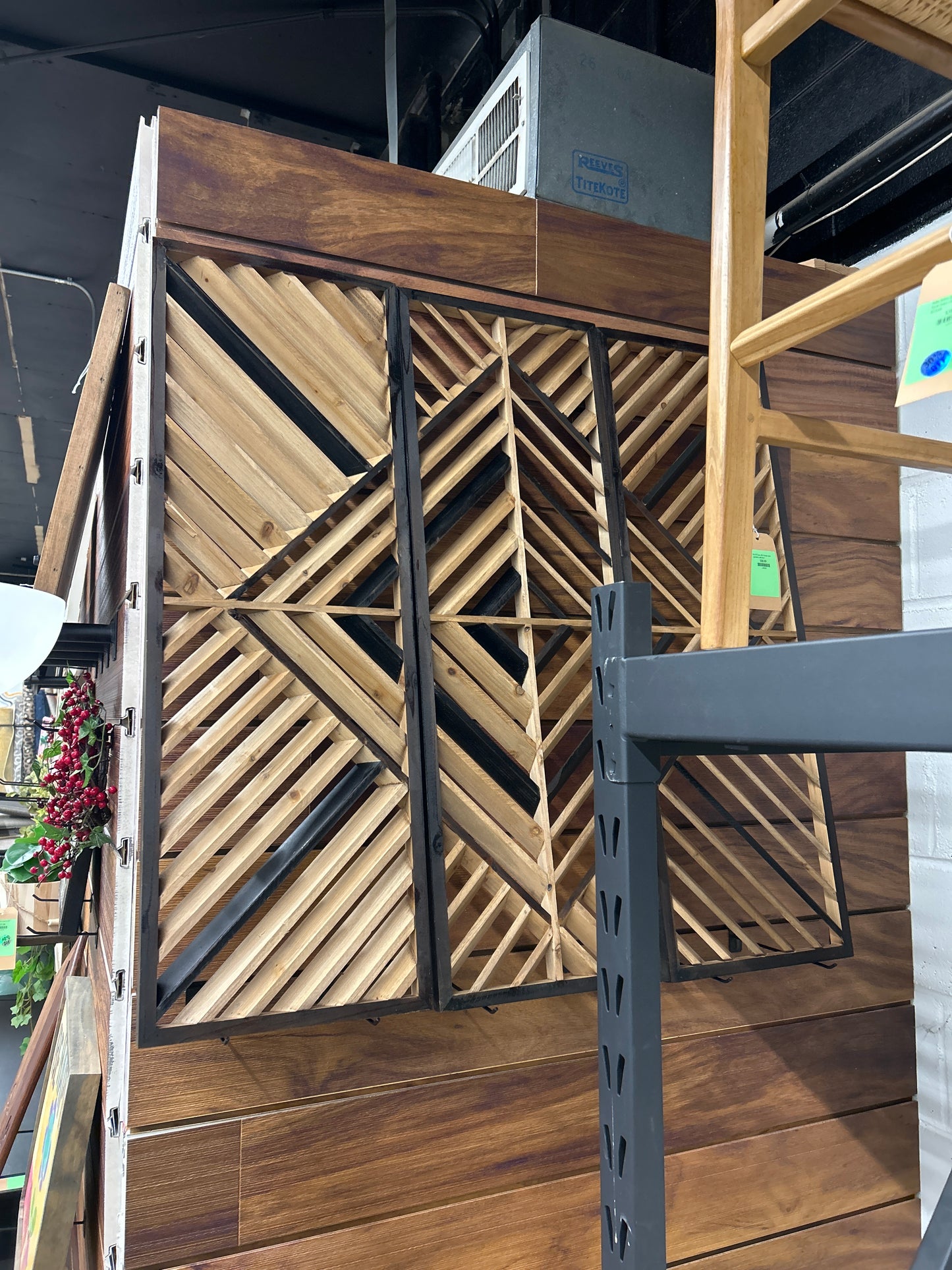 Set of 3 12in x 36 in brown wood geometric wall decor