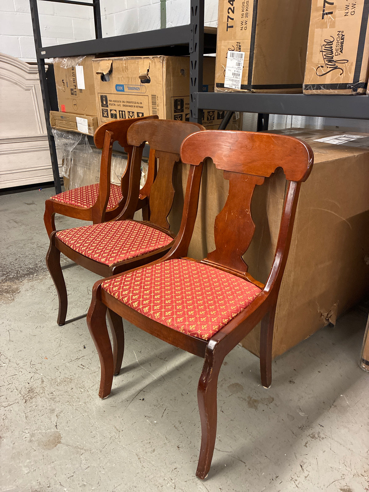 Set of 3 Cherry Wood and Upholstered Dining Chairs *donated