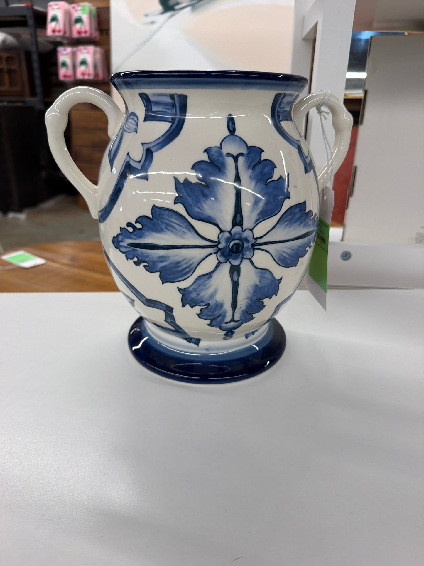 Muchoise Ceramic Vase with Handles White/Blue Retail: $35