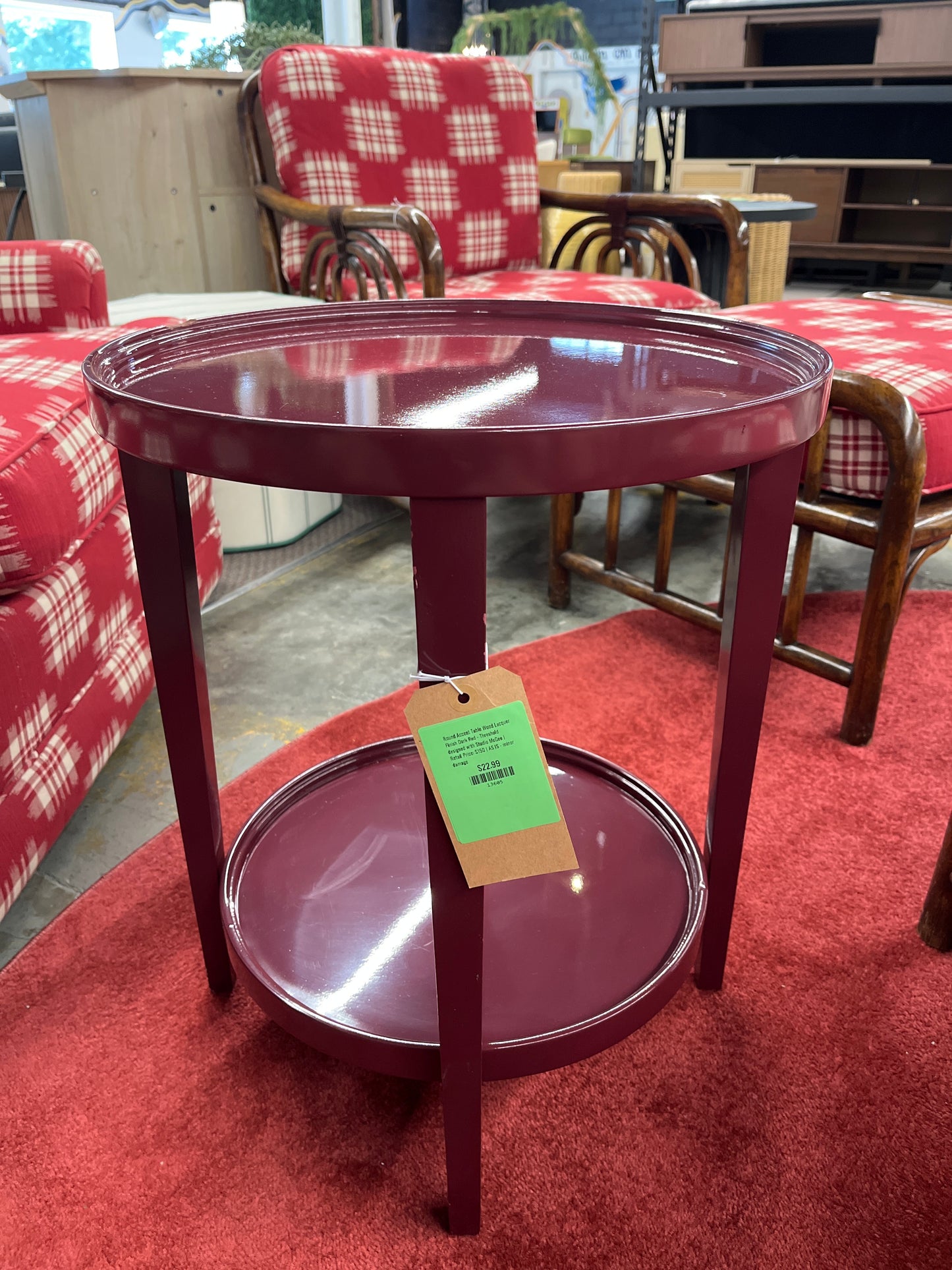 Round Accent Table Wood Lacquer Finish Dark Red - Threshold designed with Studio McGee  | Retail Price: $150 | AS IS - minor damage