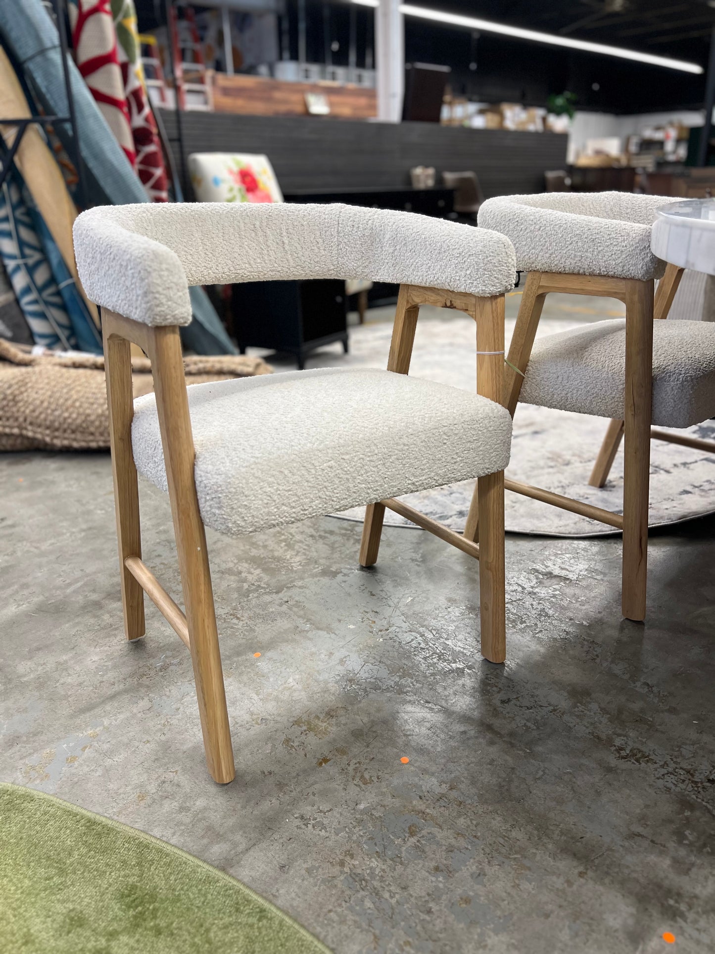 Ezra Modern Curved Back Dining Chair with Boucle Upholstery - Ivory (Set of 2) | Retail Price: $179.99