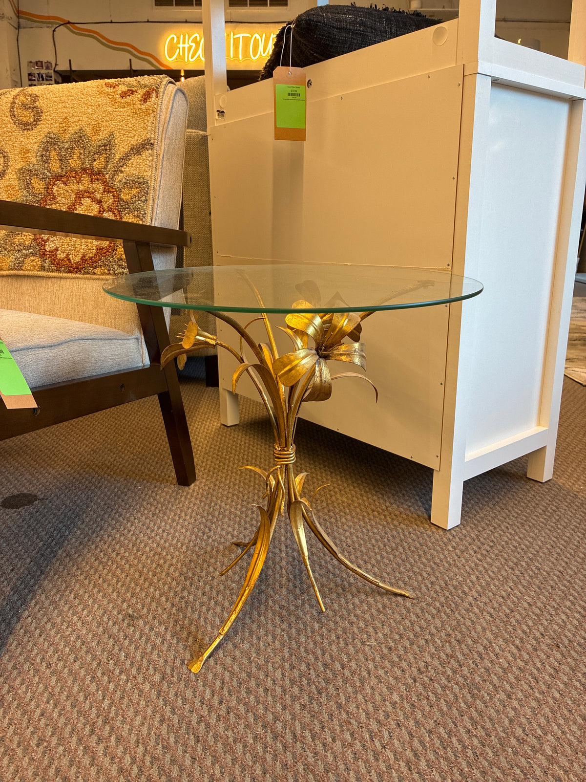 Vintage Gilt Metal Flower Side Table *donated