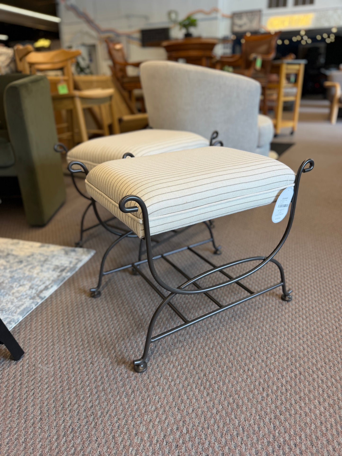 Metal Ottoman Performance Stripe Fabric - Threshold designed with Studio McGee; Fully Assembled Retail: $110