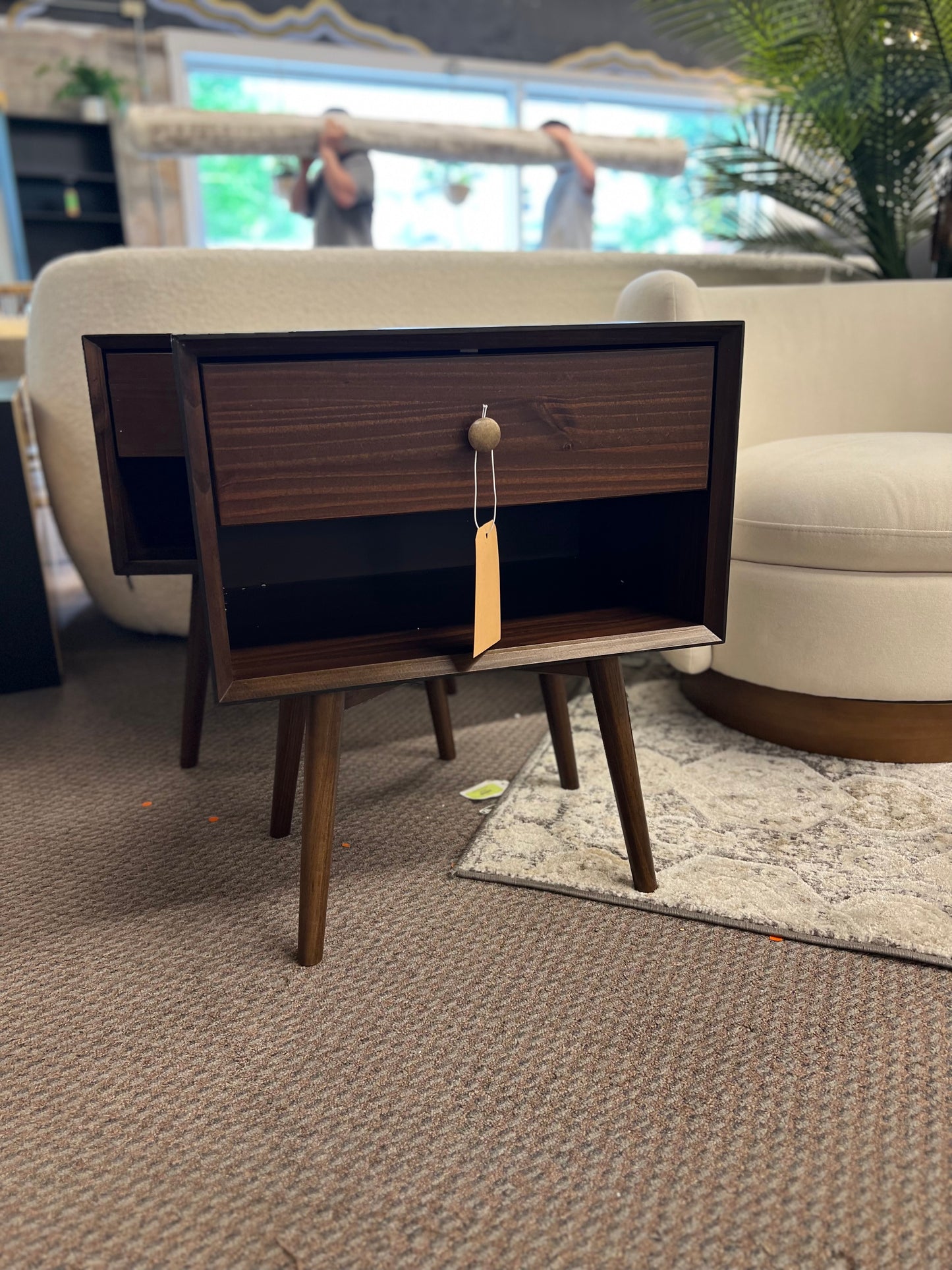 Mid-Century Solid Wood Nightstand with Antique Metal Hardware – Eco-Friendly Storage Solution - Walnut Retail: $171