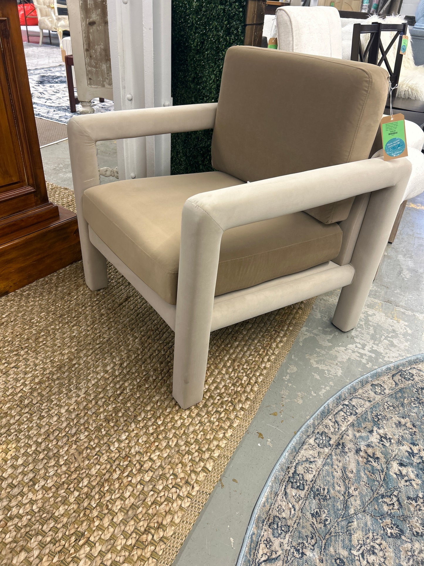 Upholstered Sculptural Accent Chair Brown (Fully Assembled) - Threshold designed with Studio McGee: Polyester, Hardwood Frame - Retail Price: $300