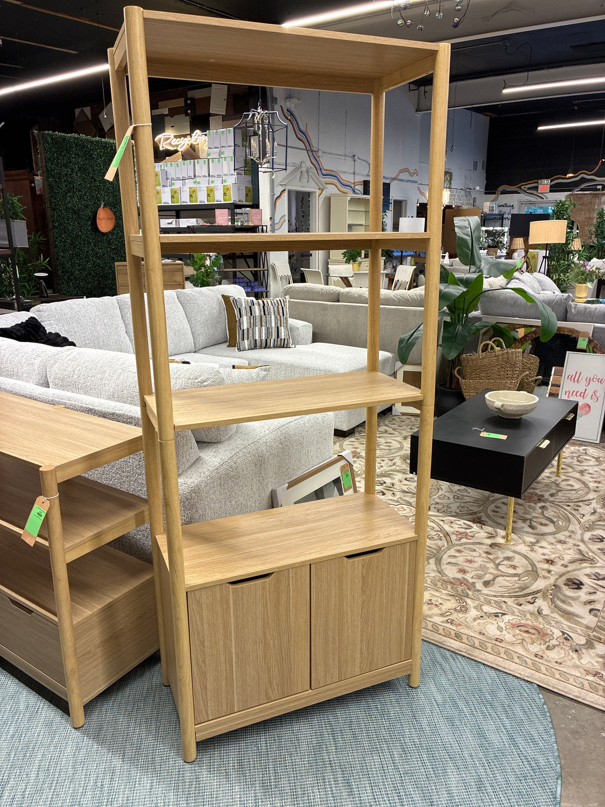 Scandi Bookcase with Shelves and Cabinet Doors