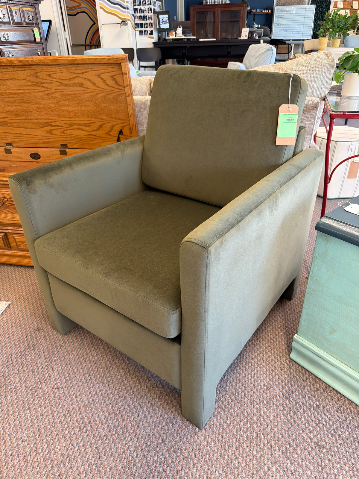 Bellfield by Threshold - Velvet Olive Green Accent Chair
