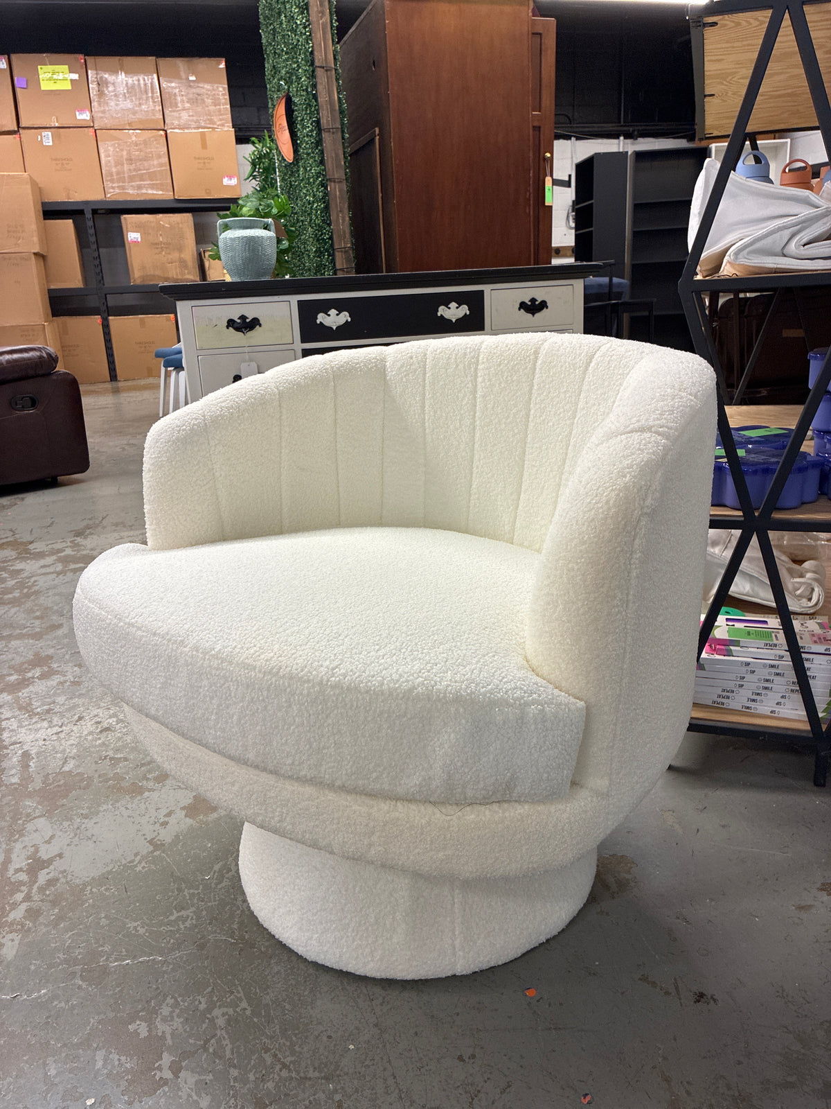 Murrow Boucle Swivel Barrel Chair