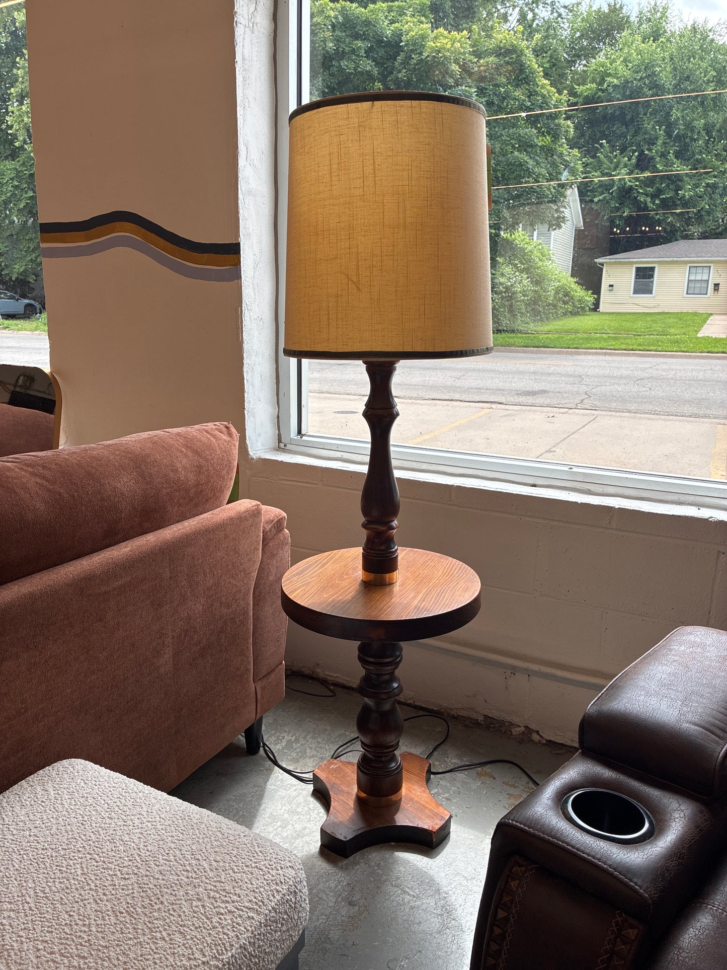 Wren Vintage Wooden Floor Lamp Side Table *donated