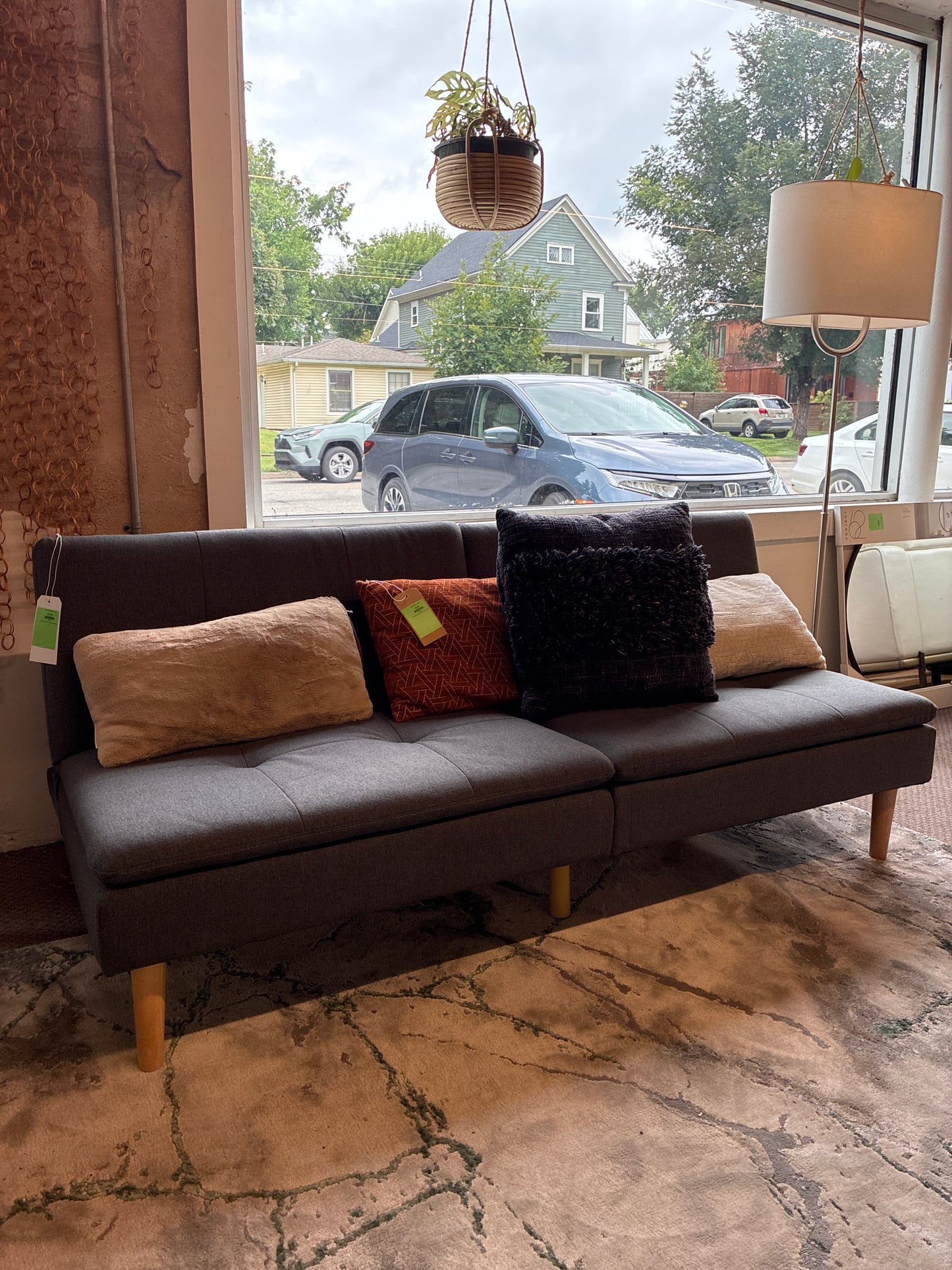 Tufted Futon Sofa Dark Gray