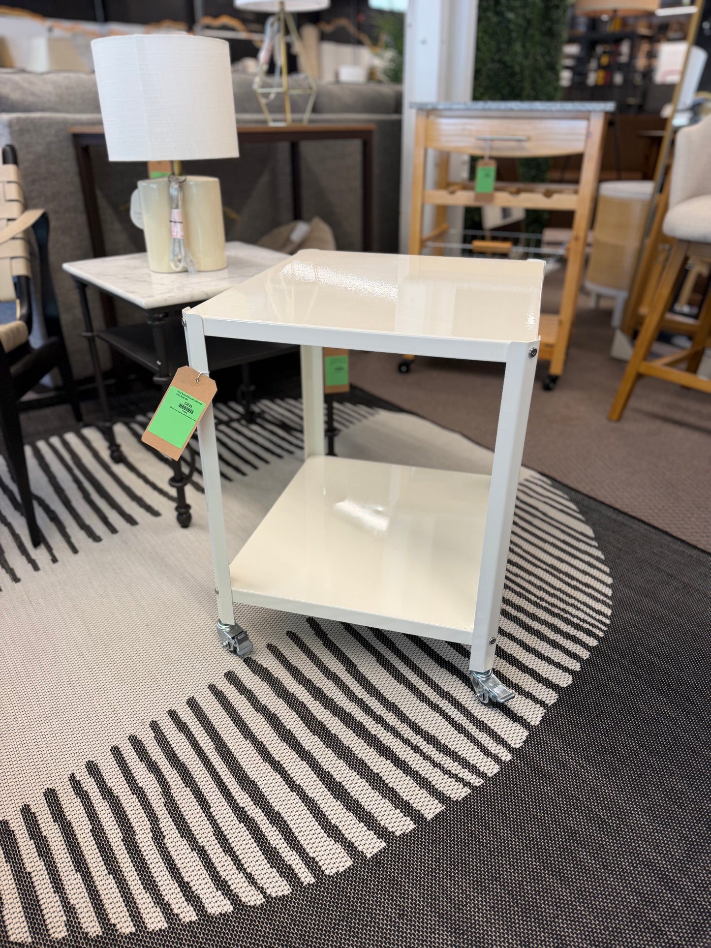 Metal Accent Rolling Side Table Chalk White Retail: $50