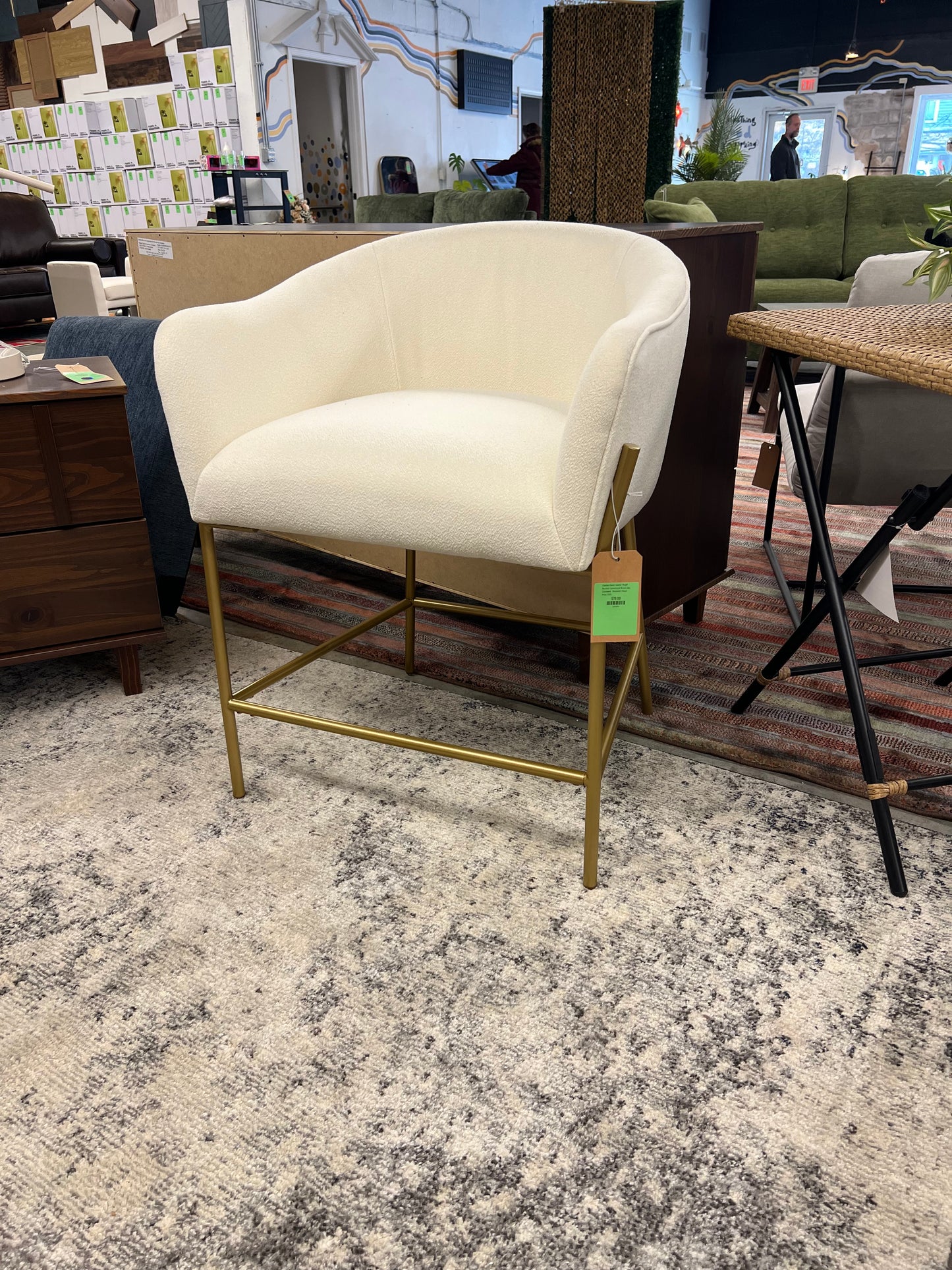 Gladden Barrel Counter Height Barstool: Upholstered, Brass Legs, Cushioned - Threshold | Retail Price: $195