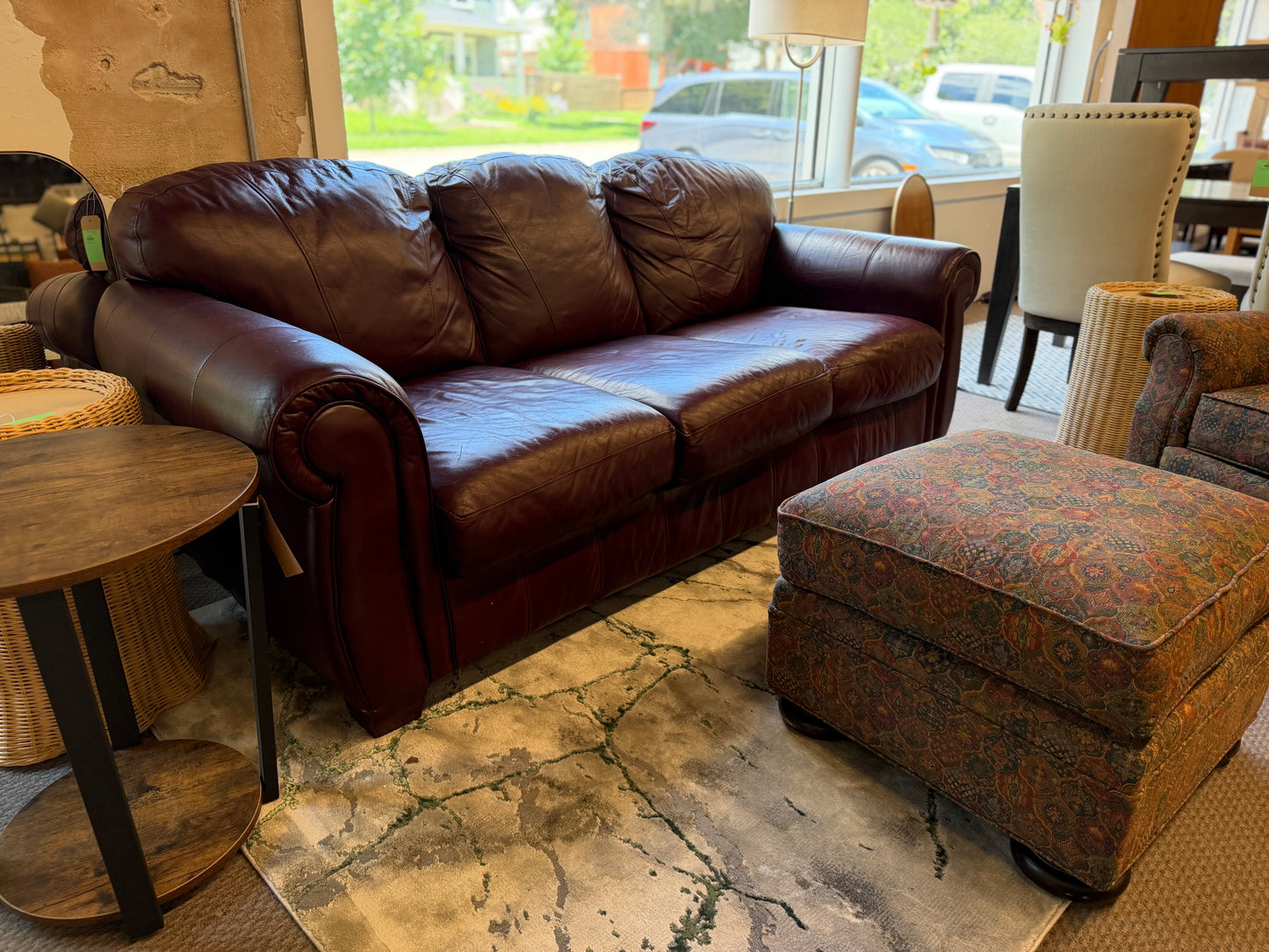 Red Leather Sofa *donated AS IS SCRATCHES