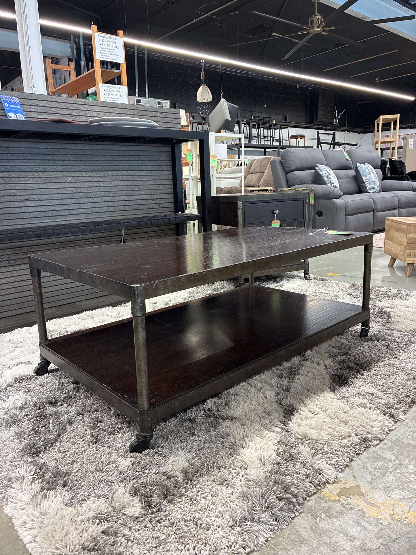 Rectangular Industrial Coffee Table on Wheels *donated