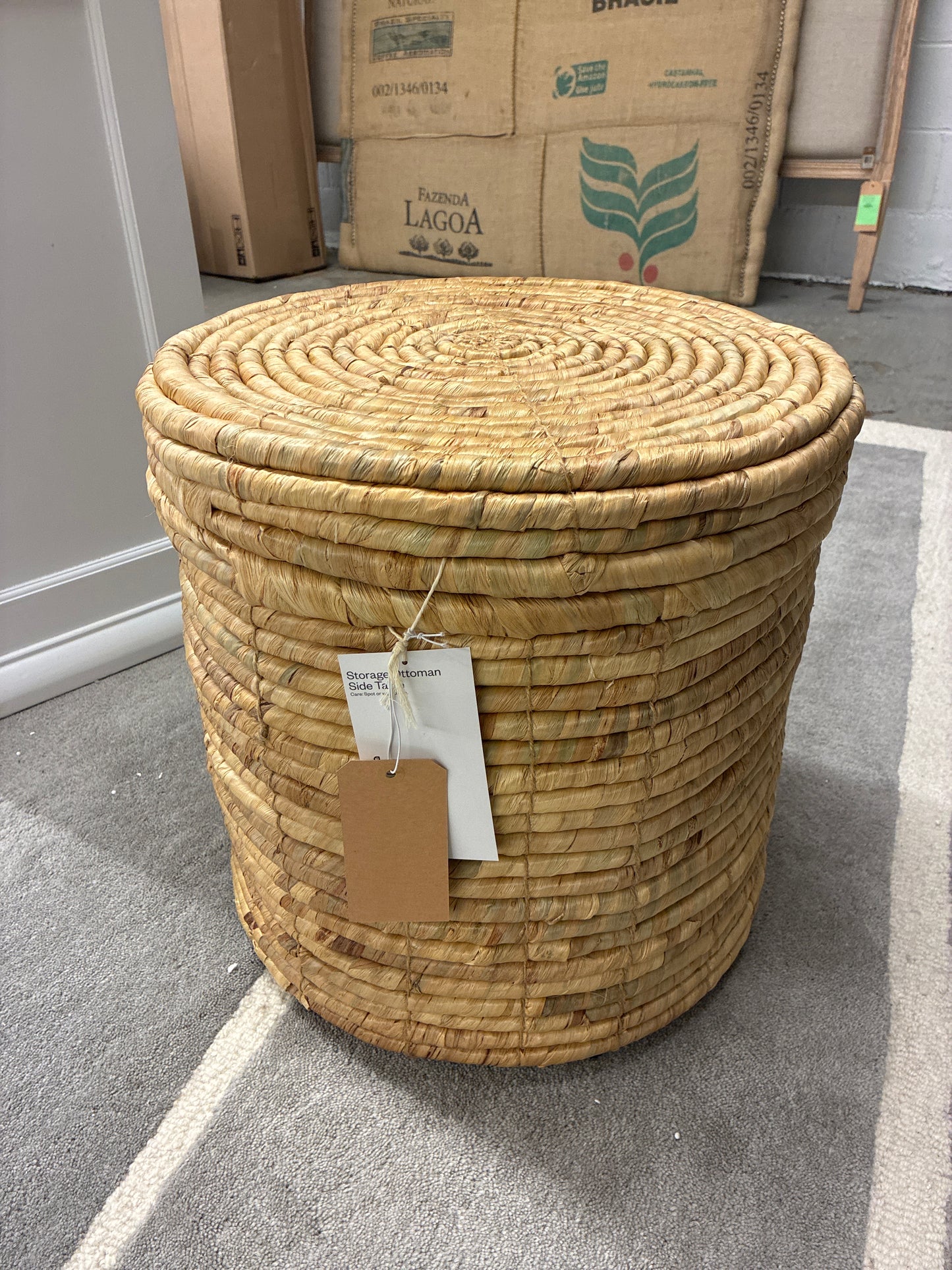 Woven Storage Ottoman Side Table Natural