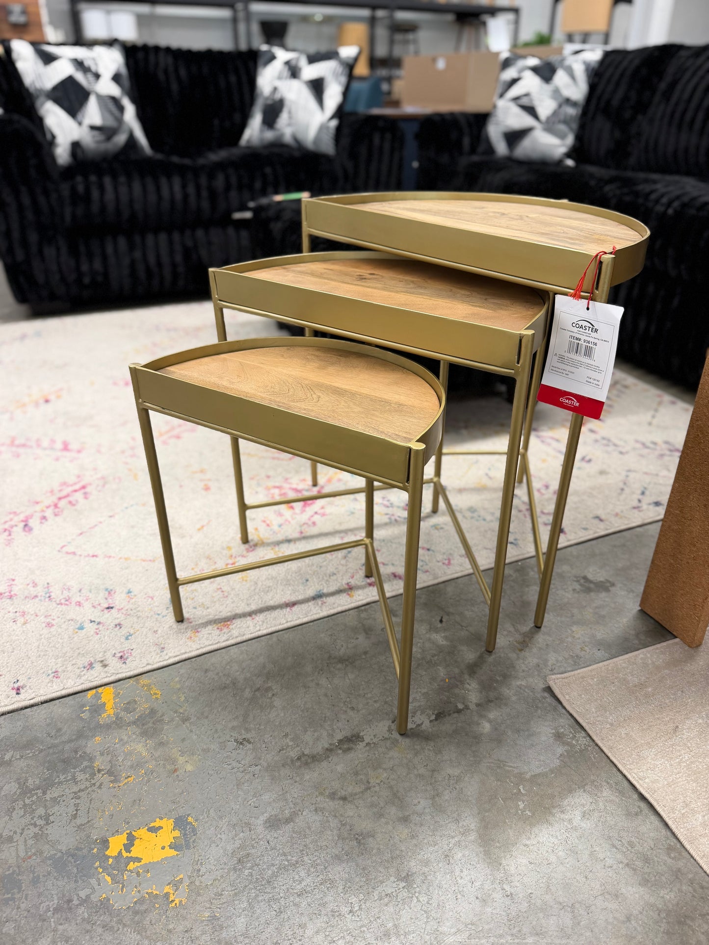 Nesting Gold and Wood Table 3 Piece Set