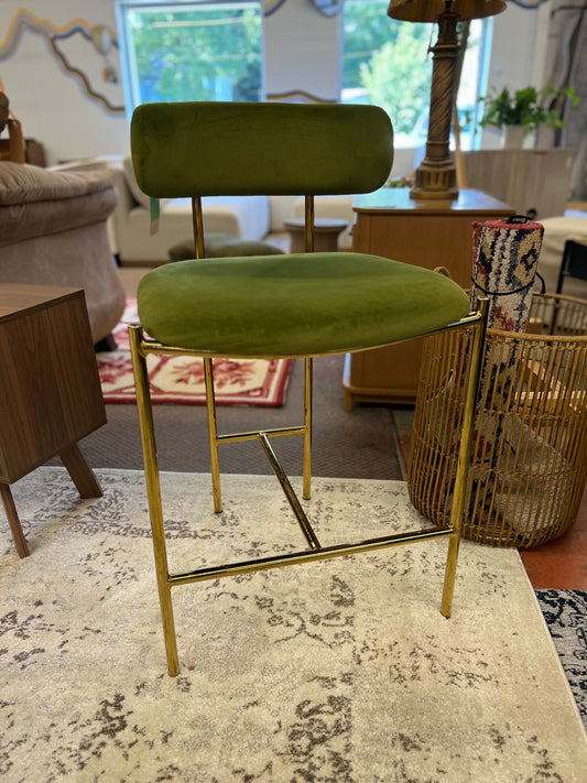 Orion Luxe Backed Counter Height Barstool with Brass Legs Olive Green Velvet - Threshold | Retail Price: $120