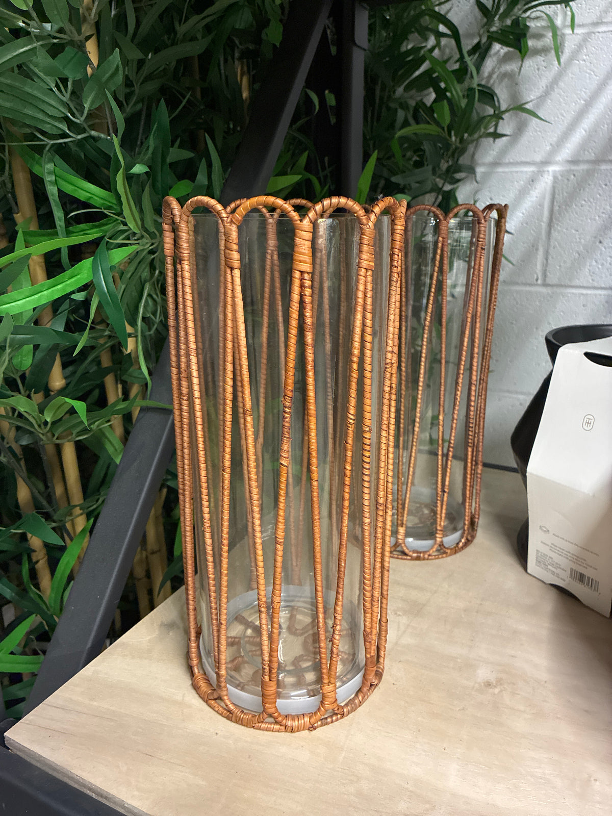 Tall Rattan Wrapped Hurricane Candle Holder