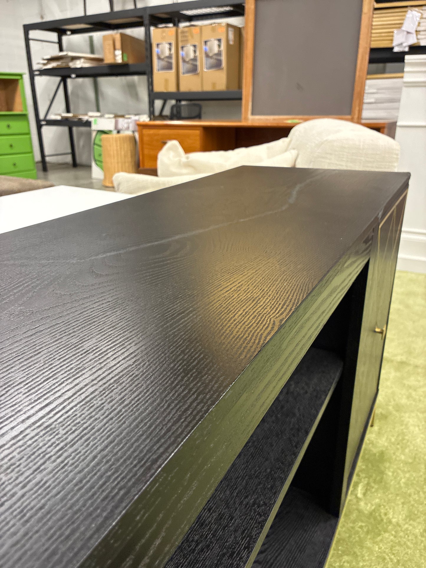 Marradi TV Stand Console Table in Black/Gold AS IS cosmetic damage on top