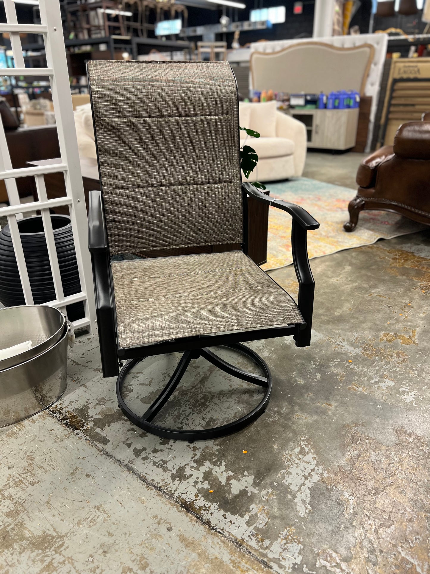 Black Swivel Padded Textilene Metal Outdoor Dining Chair with Wave Arms Retail: $144