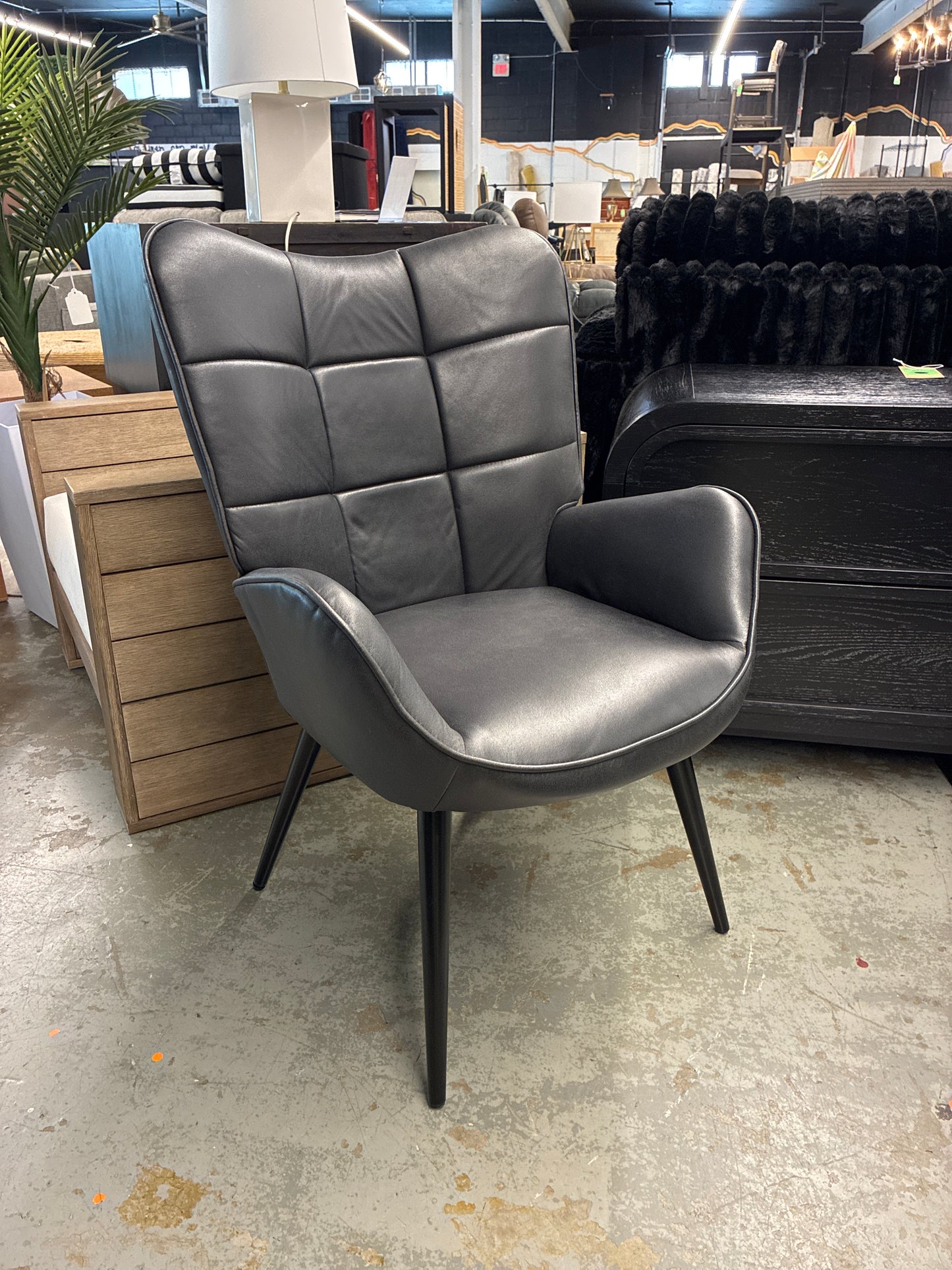 High Back Upholstered Faux Leather Accent Chair in Black