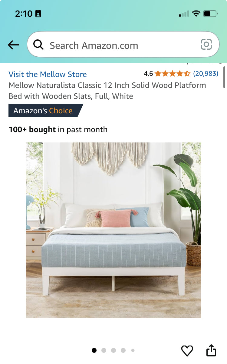 Mellow Naturalista Classic 12 Inch Solid Wood Platform Bed with Wooden Slats in White | Size: Full | Retail Price: $146