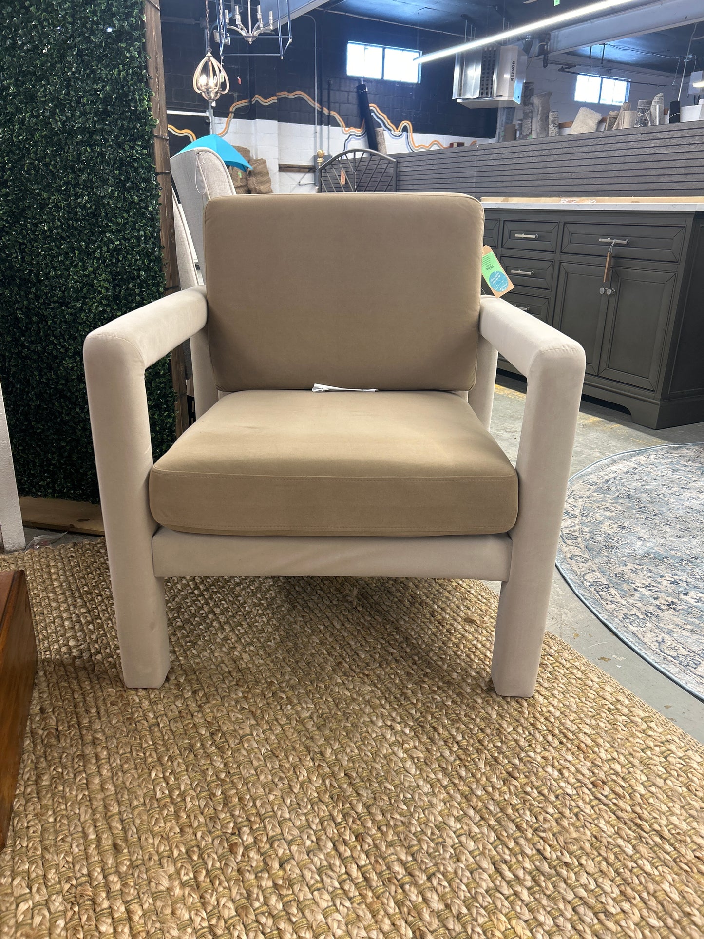 Upholstered Sculptural Accent Chair Brown (Fully Assembled) - Threshold designed with Studio McGee: Polyester, Hardwood Frame - Retail Price: $300