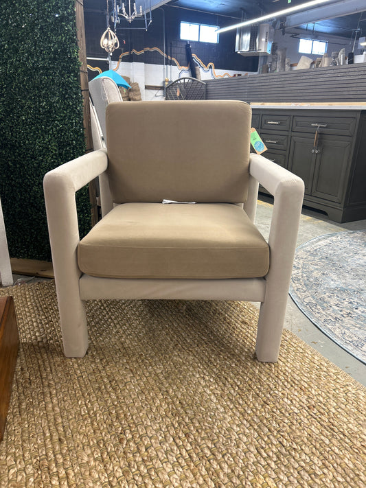 Upholstered Sculptural Accent Chair Brown (Fully Assembled) - Threshold designed with Studio McGee: Polyester, Hardwood Frame - Retail Price: $300