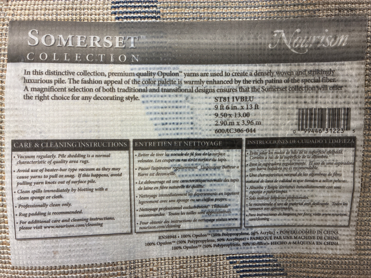 9 x 12 Rug - Nourison Somerset Ivory Blue Wavy