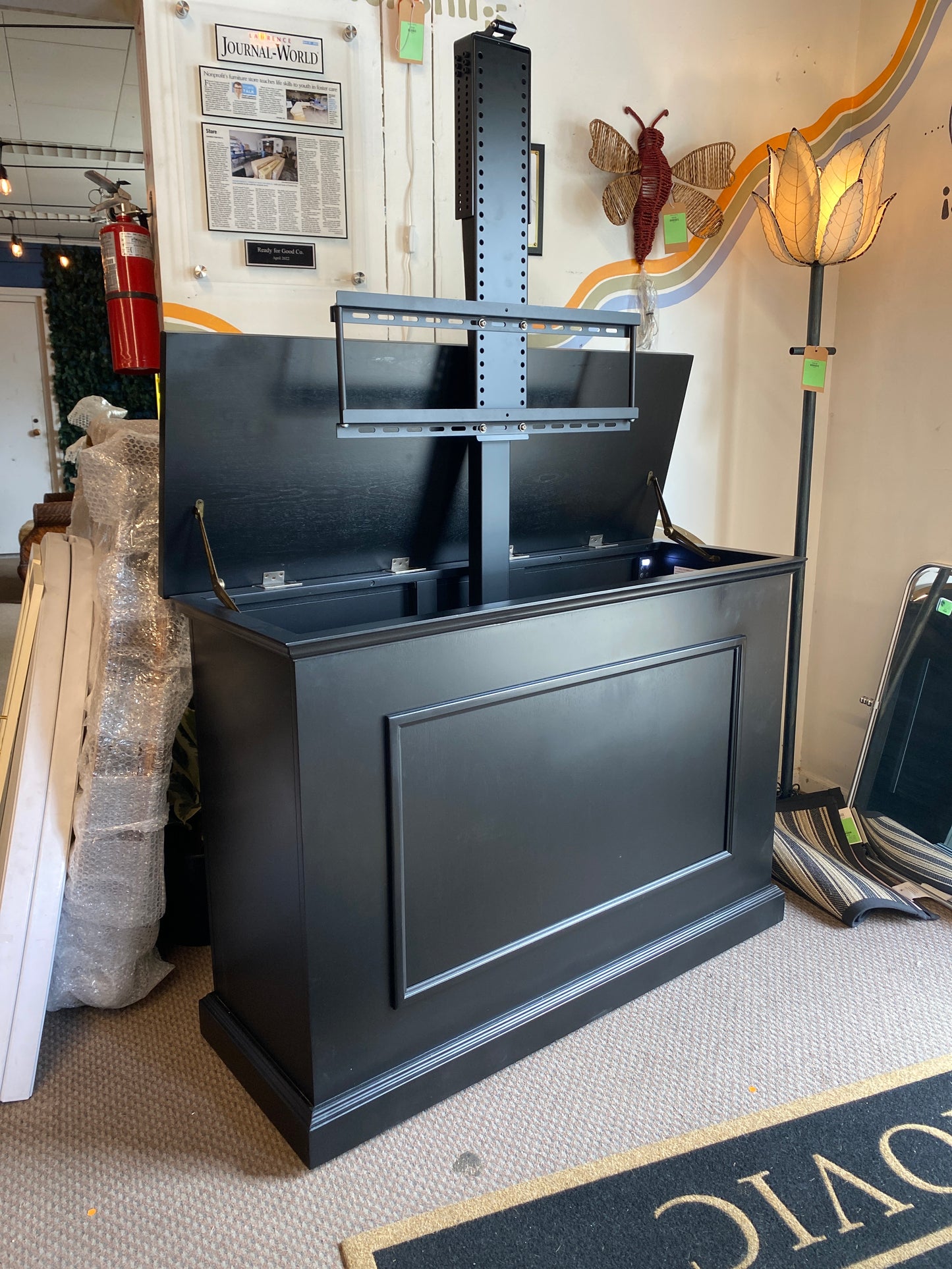 The Elevate TV Lift Cabinet for Flat Screen TVs up to 50in - - Retail Price: $2299 | AS IS - minor damage on the back of the top piece